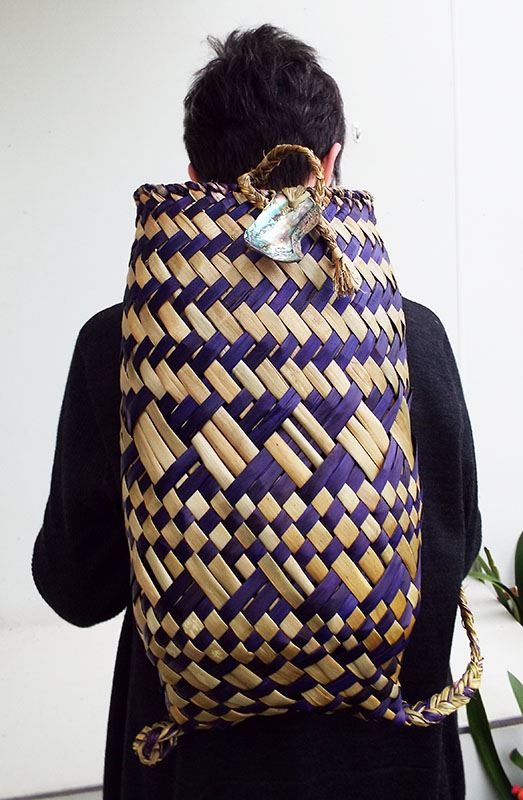 KA09: Long Purple Natural Maori Flax Backpack - slim purple backpack.jpg