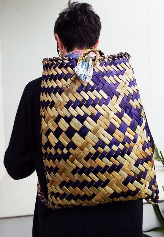 KA05: Large Natural and Purple Maori Flax Backpack - large purple backpack.jpg